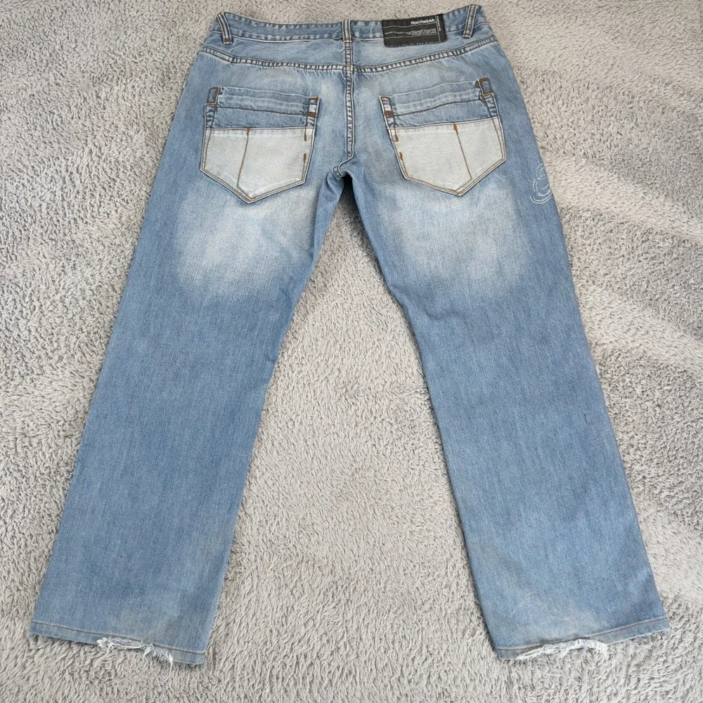 Rocawear Jeans Mens 36 Y2K Baggy Straight Cargo Flap Pocket Light Wash Skater